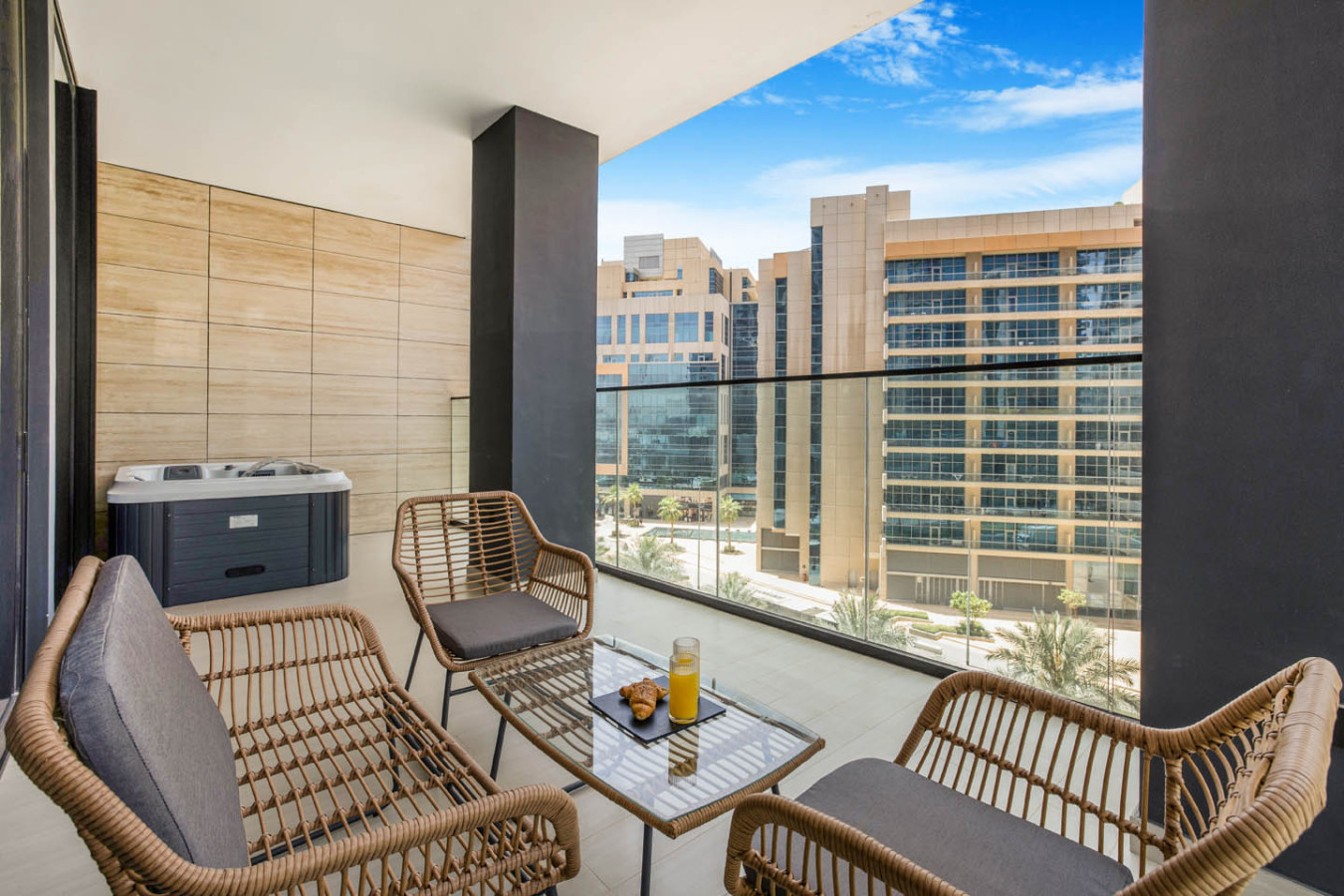 Balcony of a Homevy-managed Business Bay apartment